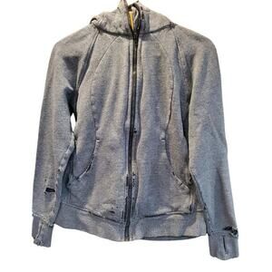 Lulumon Suba Hoodie Jacket Women Sz 8 Gray Full‎ Zip Distressed Grunge Punk